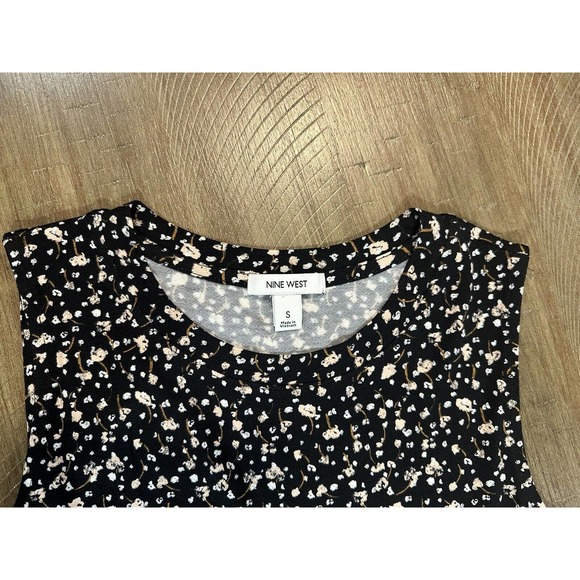 NWT Nine West Women's Sleeveless Babydoll Top Black With Floral Print Size S NEW - Picture 6 of 12